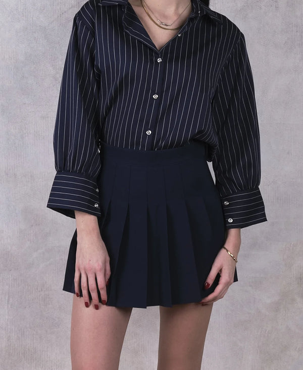 Navy Pleated Mini Skirt