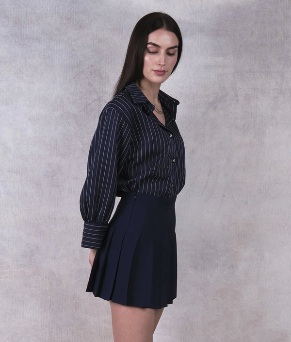 Navy Pleated Mini Skirt