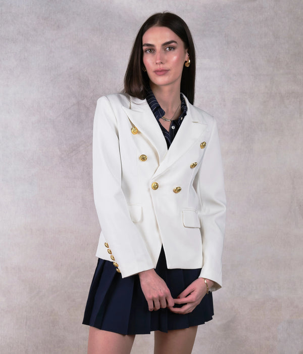 White Double Breasted Lioness Blazer