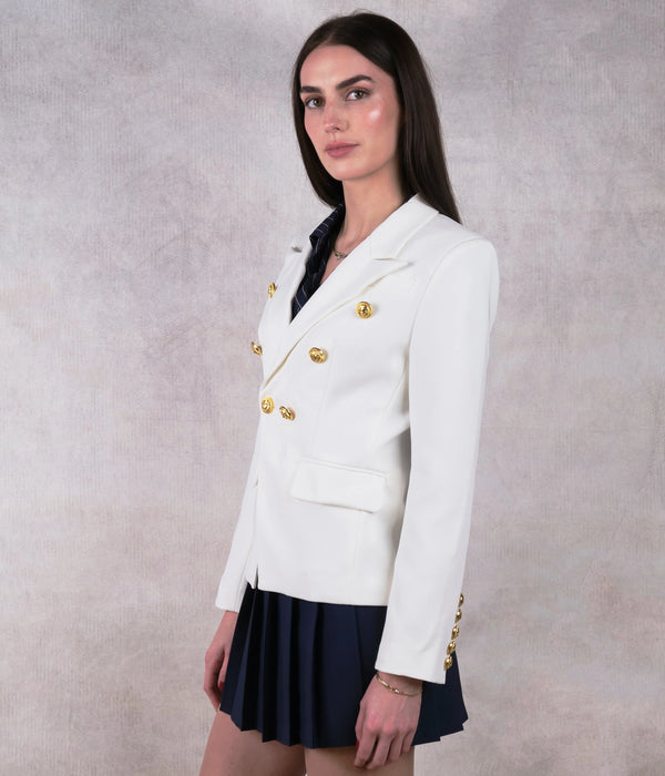 White Double Breasted Lioness Blazer